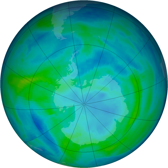 Antarctic ozone map for 13 April 1998